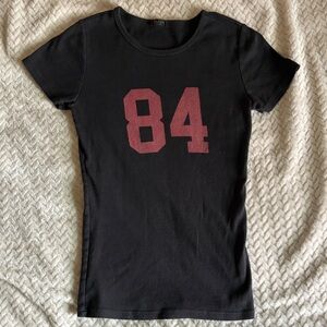 Brandy Melville Black Short Sleeve Tee with Burgundy '84' Graphic